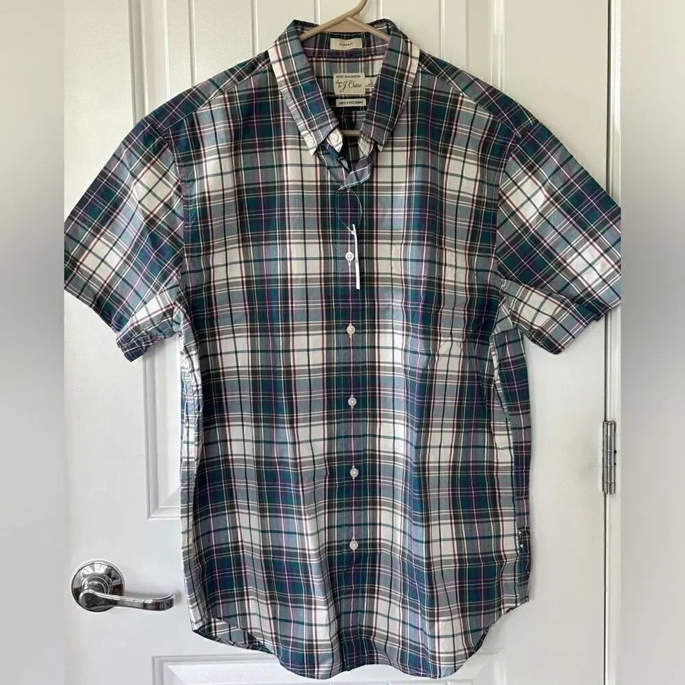 J. Crew NWT Men's Classic Secret Wash Short Sleeve Plaid Buttoned Shirt